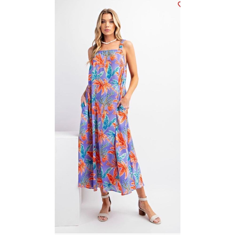 Easel - Tropical Print Mirabelle Satin Maxi Dress - Small - Picture 2 of 5